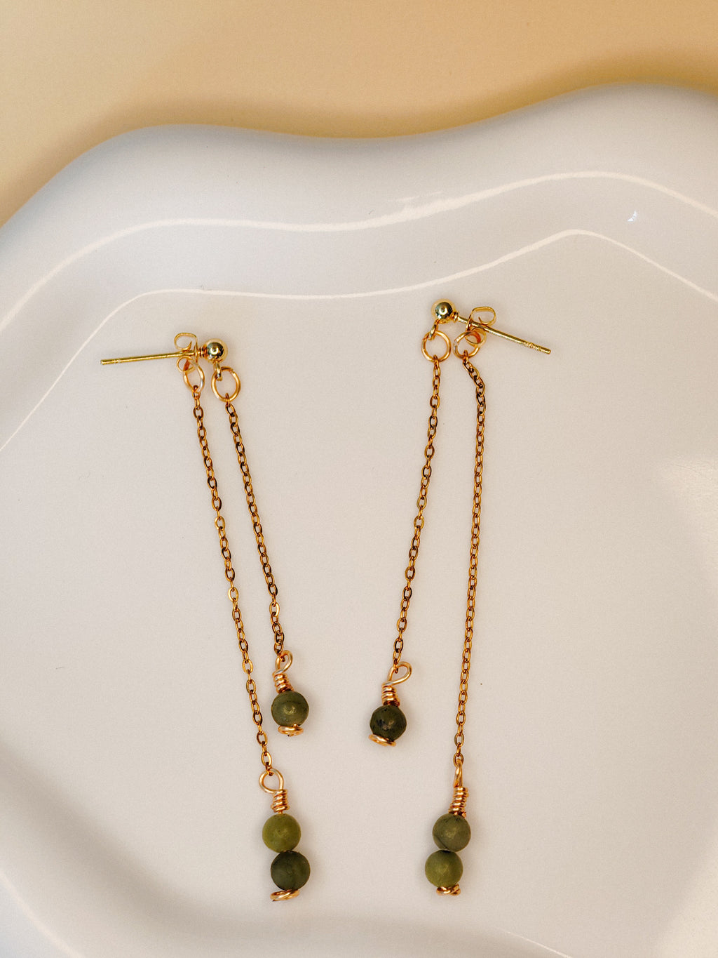 Golden Thread - Double Dangle - Green - Earrings