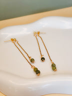 Golden Thread - Double Dangle - Green - Earrings