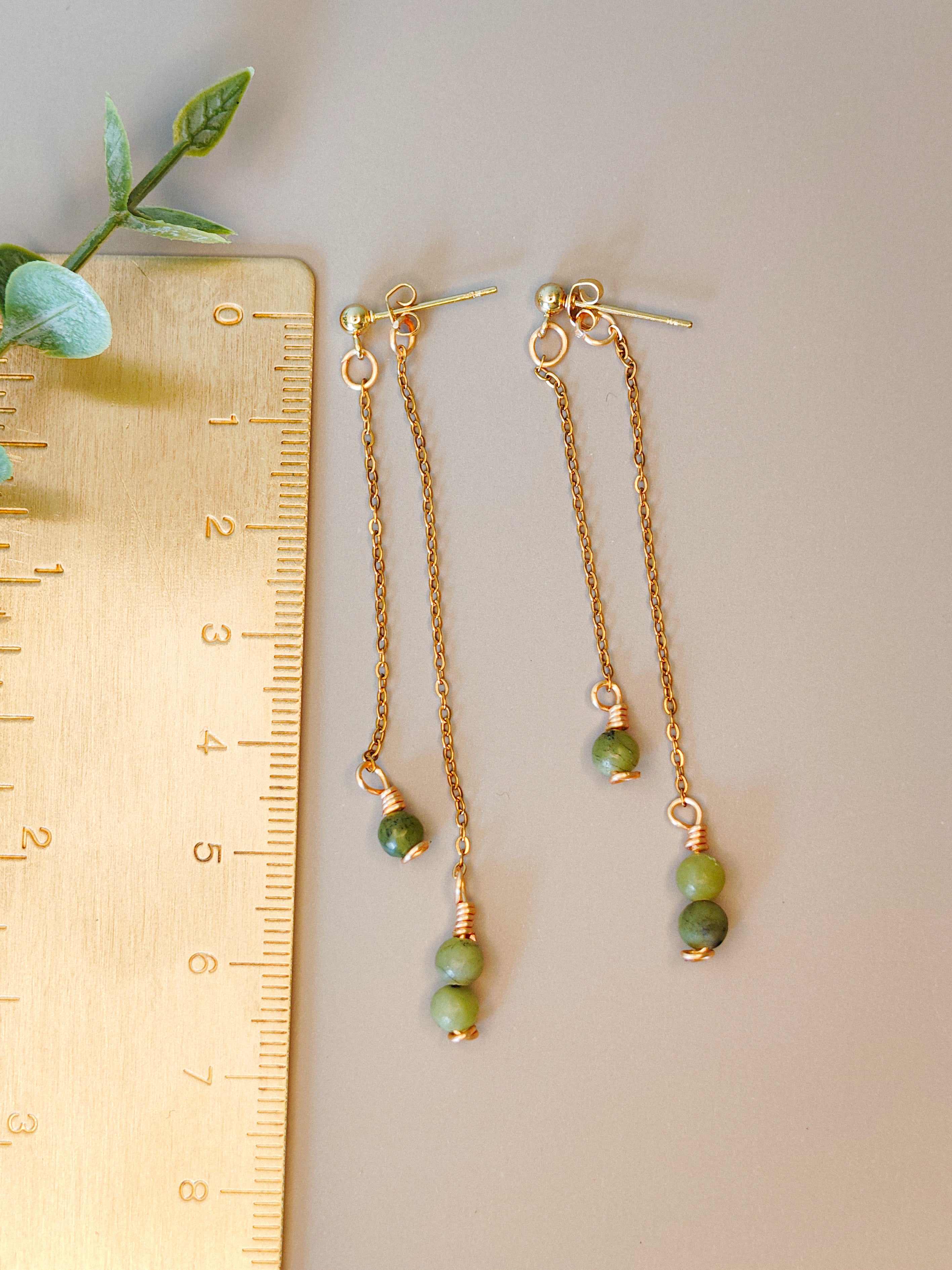 Golden Thread - Double Dangle - Green - Earrings
