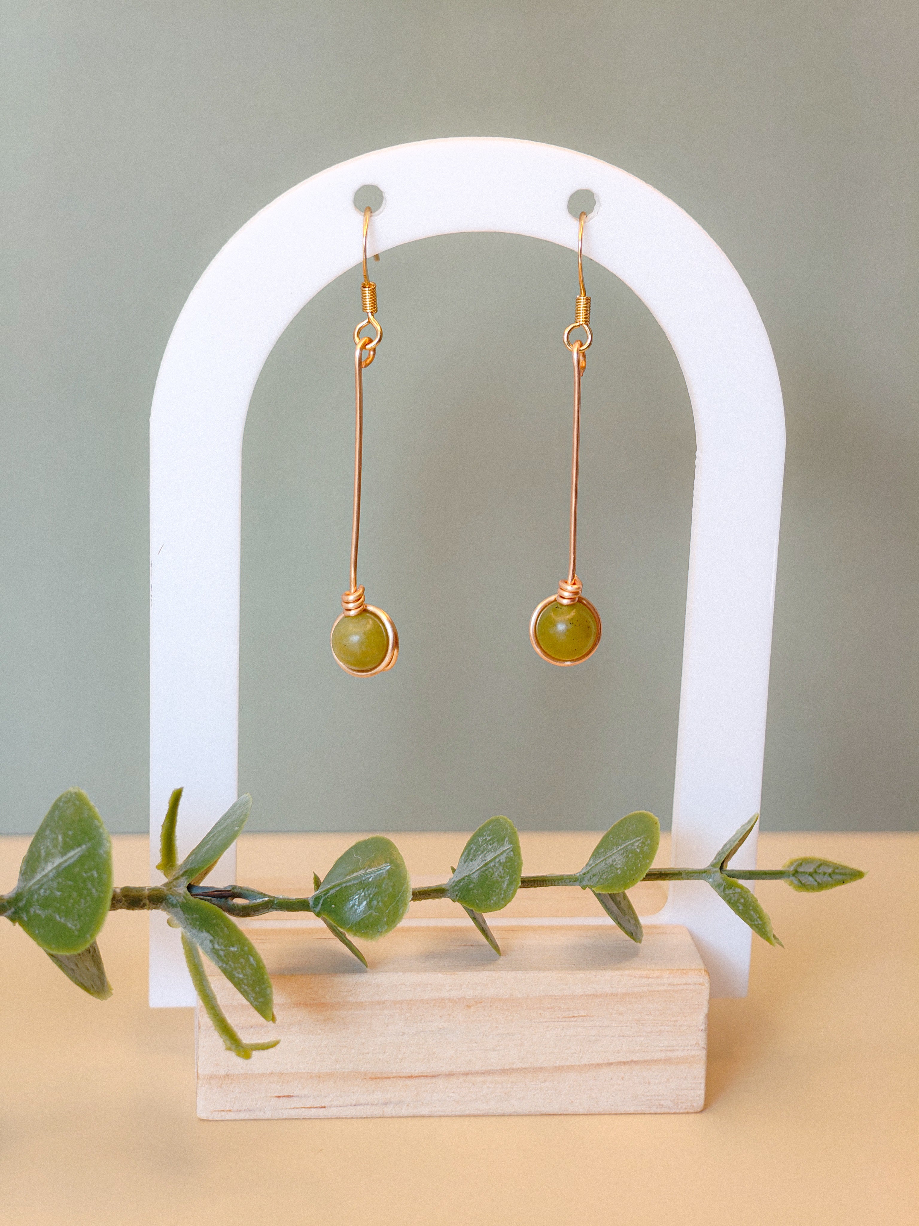 Golden Thread - Drop - Green - Earrings
