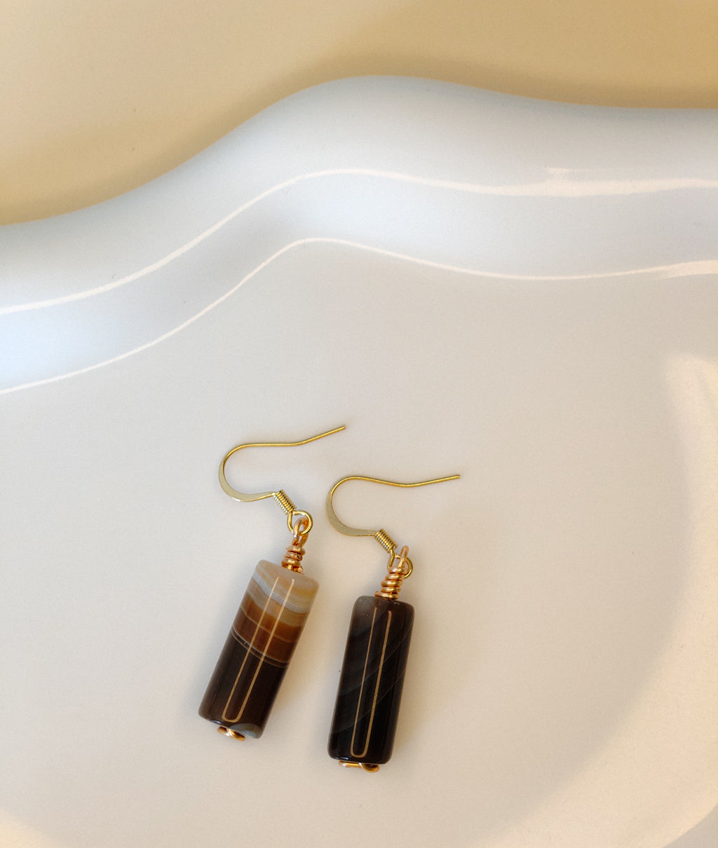 Golden Thread - Bar - Brown - Earrings