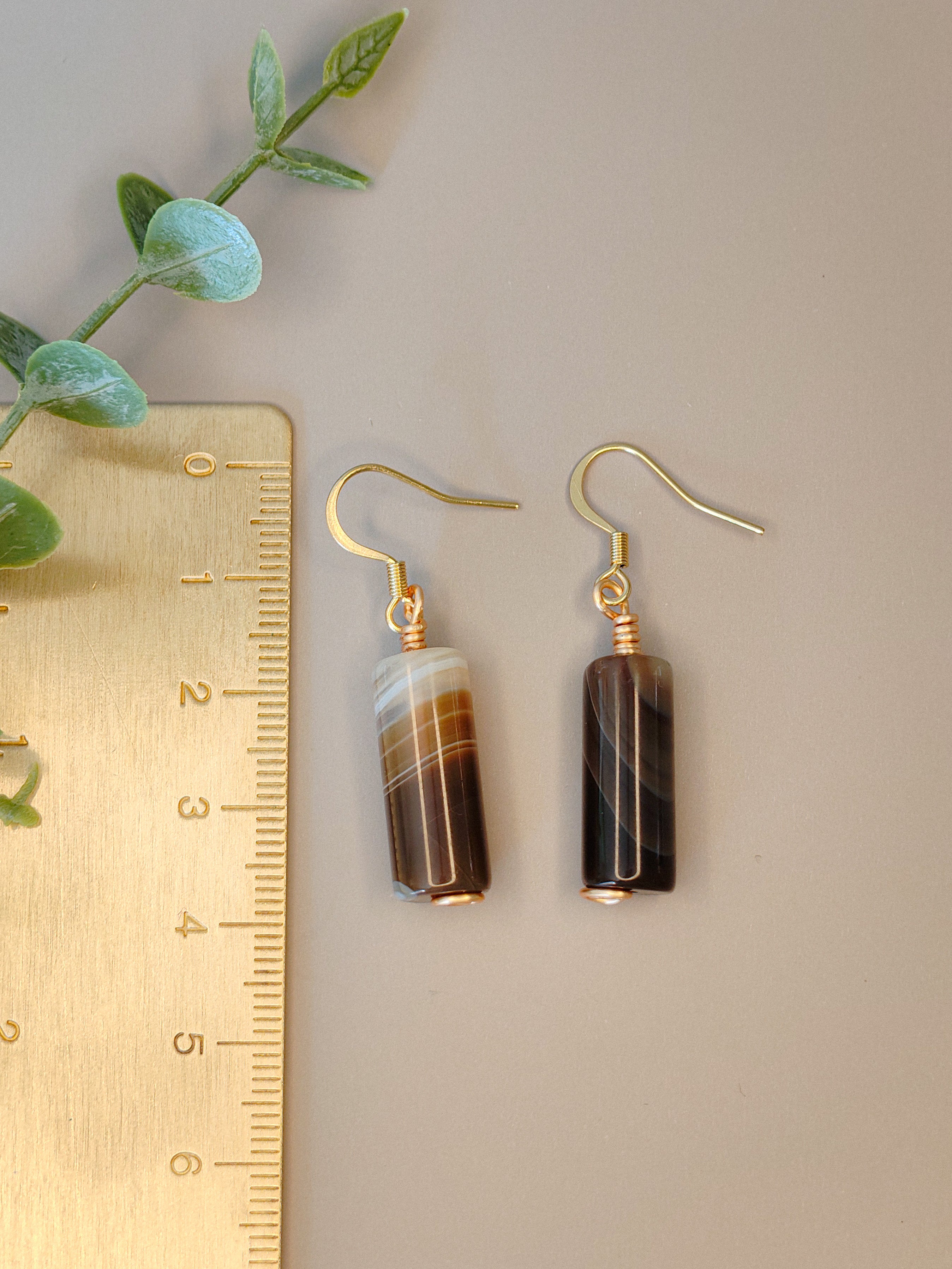 Golden Thread - Bar - Brown - Earrings
