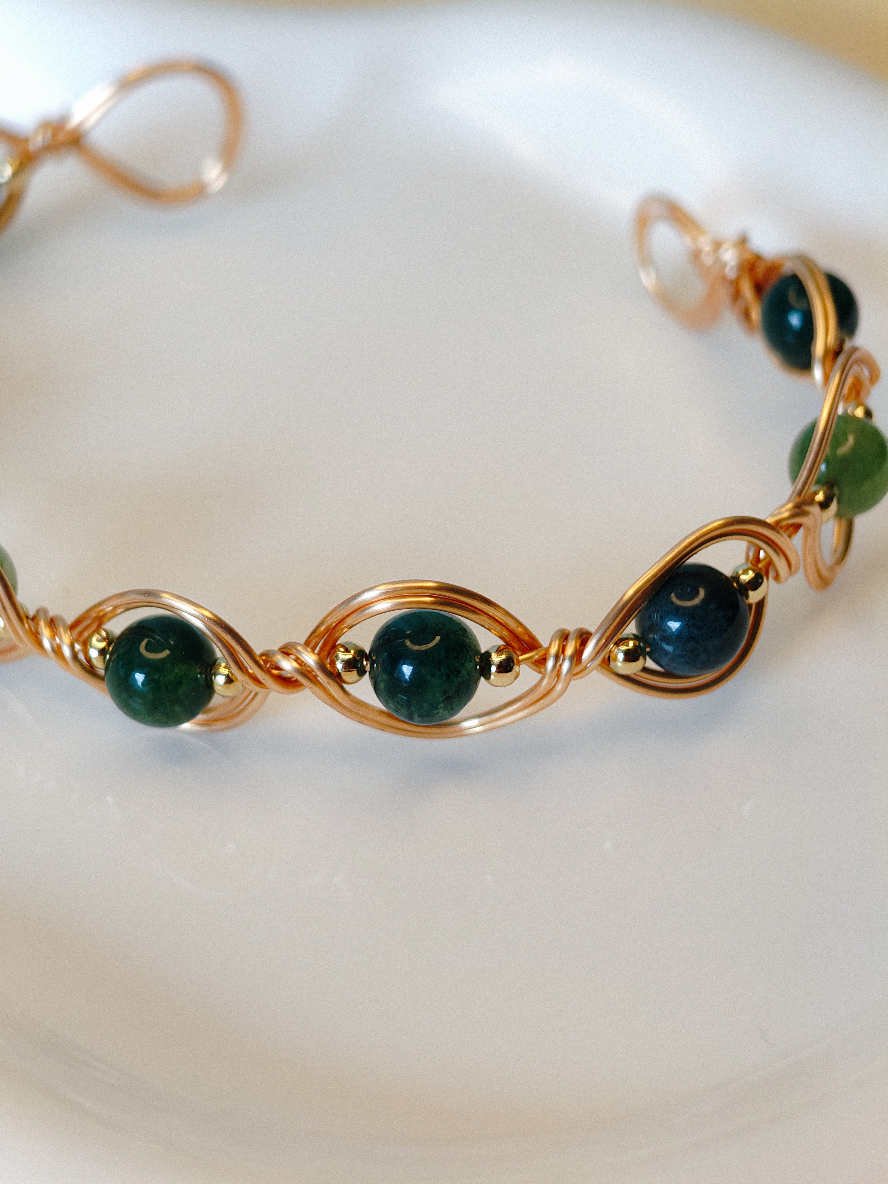 Golden Thread – Double Wave – Dark Green - Bracelet