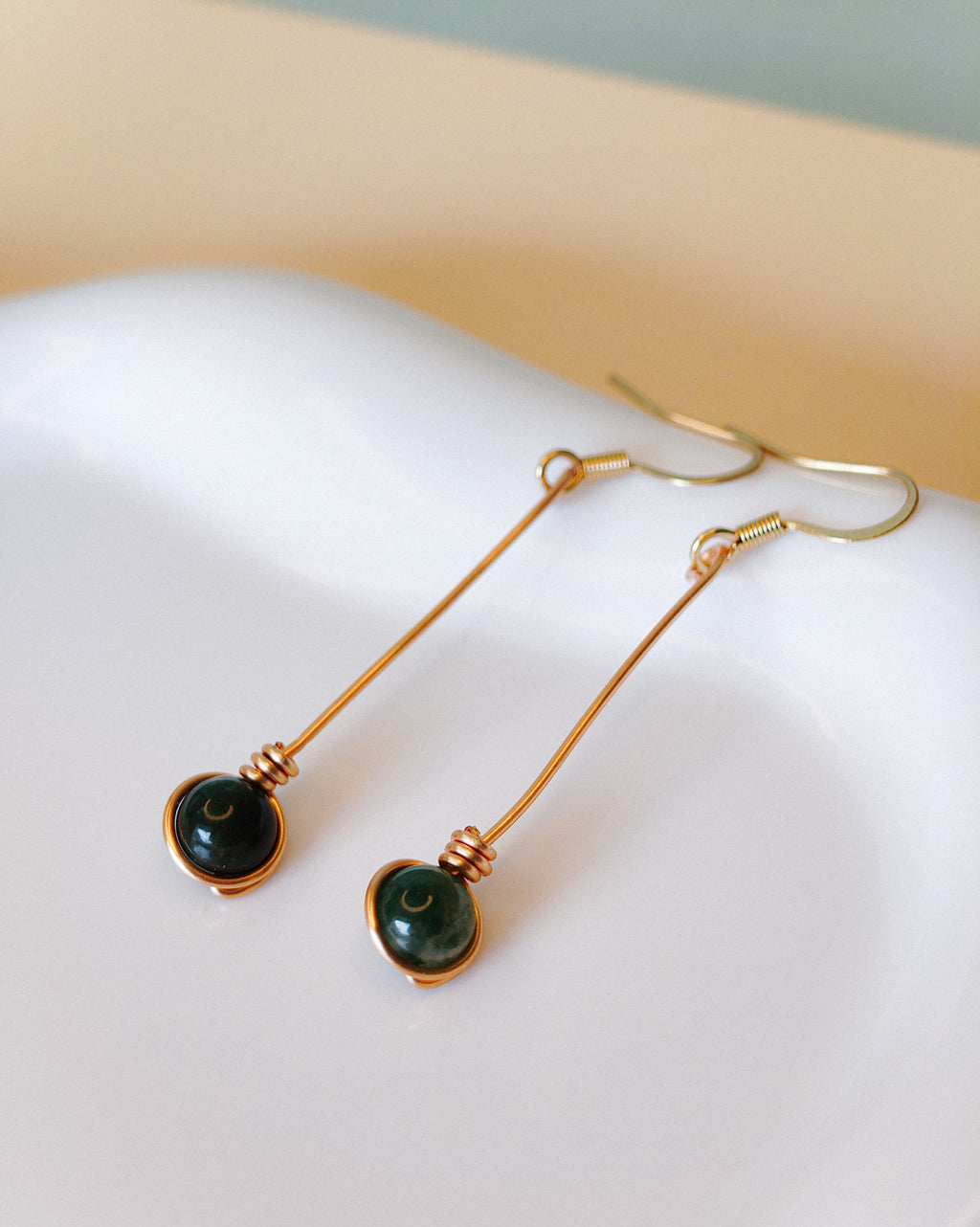Golden Thread - Drop - Dark Green - Earrings