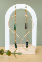 Golden Thread - Wave - Dark green - Earrings
