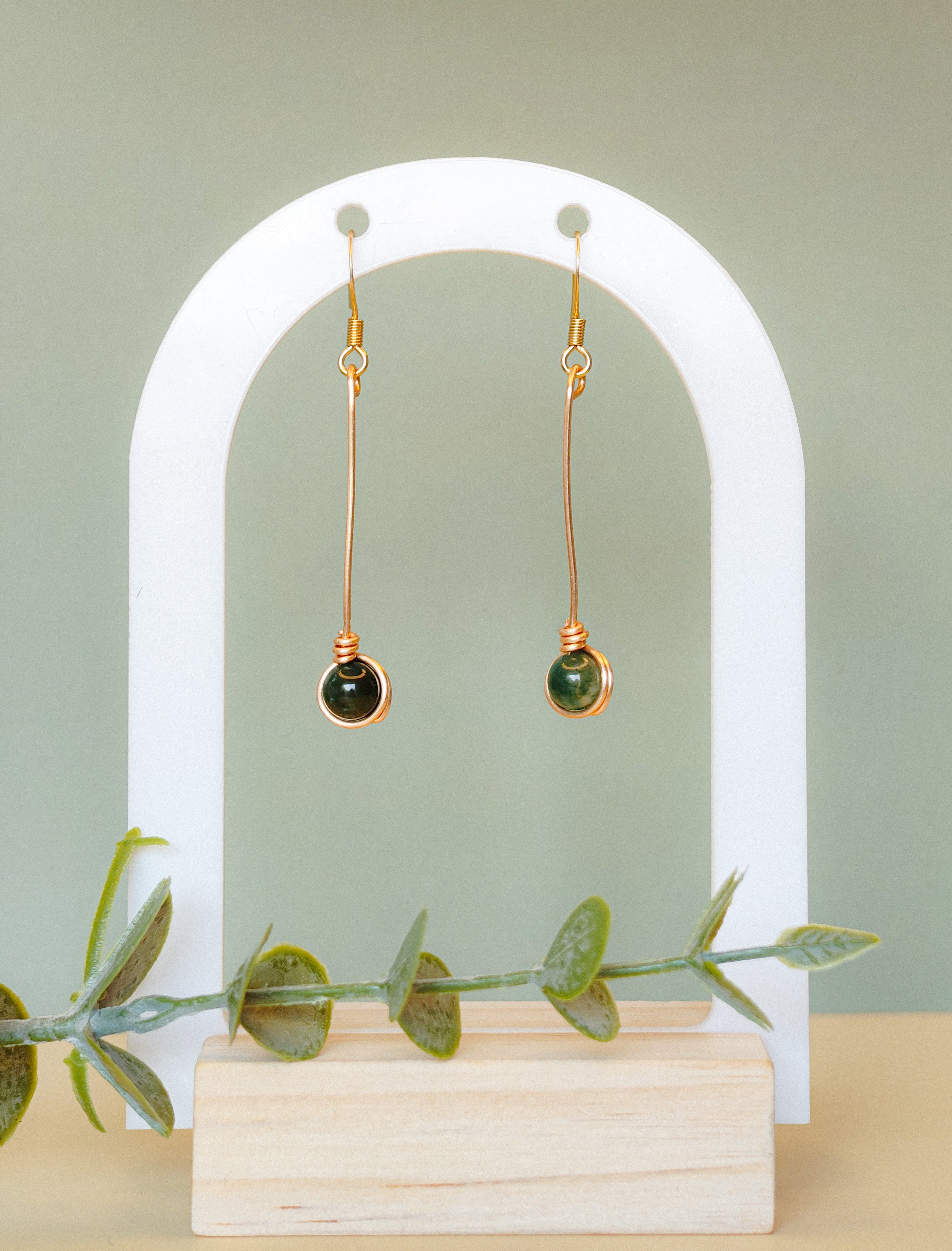 Golden Thread - Drop - Dark Green - Earrings