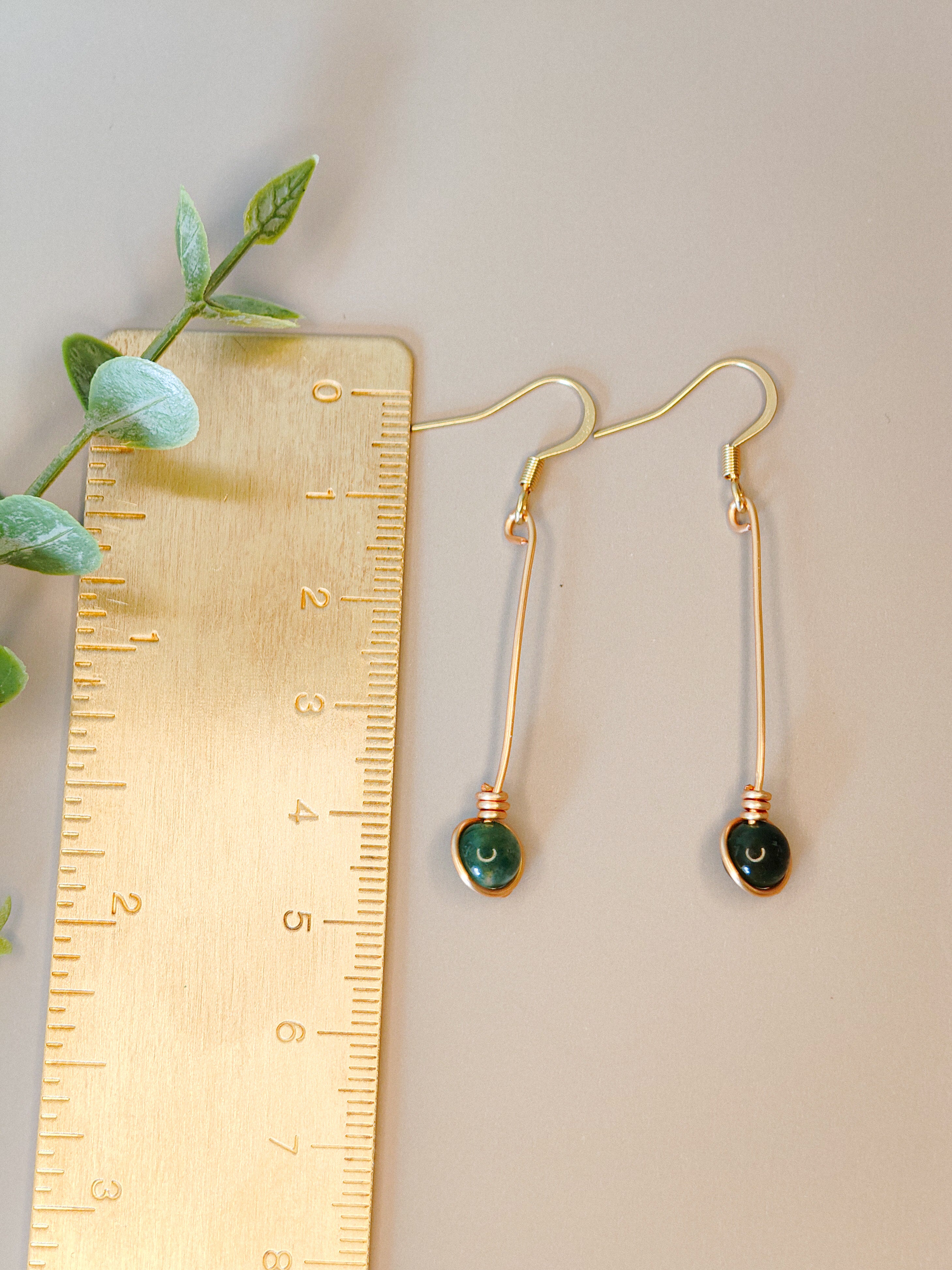Golden Thread - Drop - Dark Green - Earrings