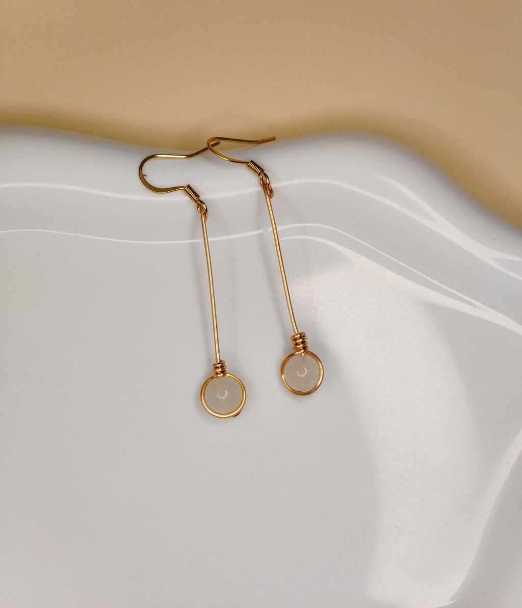 Golden Thread - Drop - White - Earrings