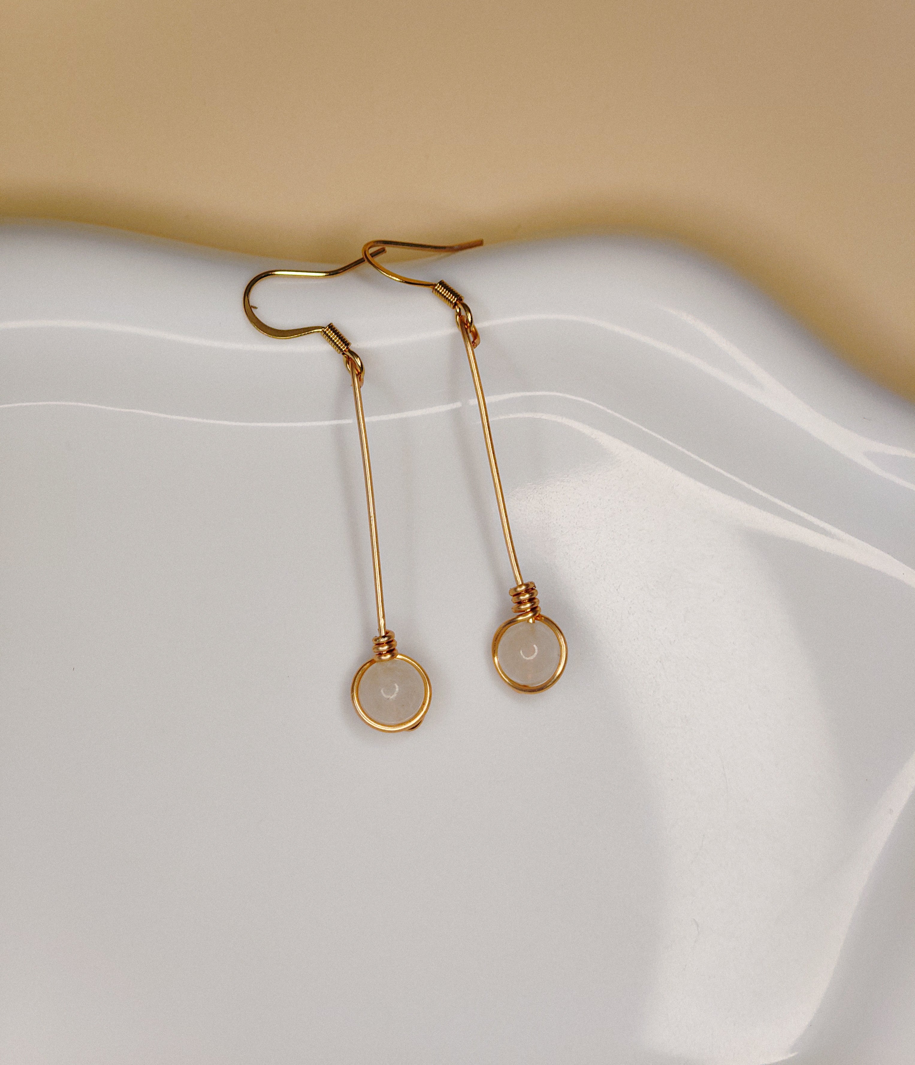 Golden Thread - Drop - White - Earrings